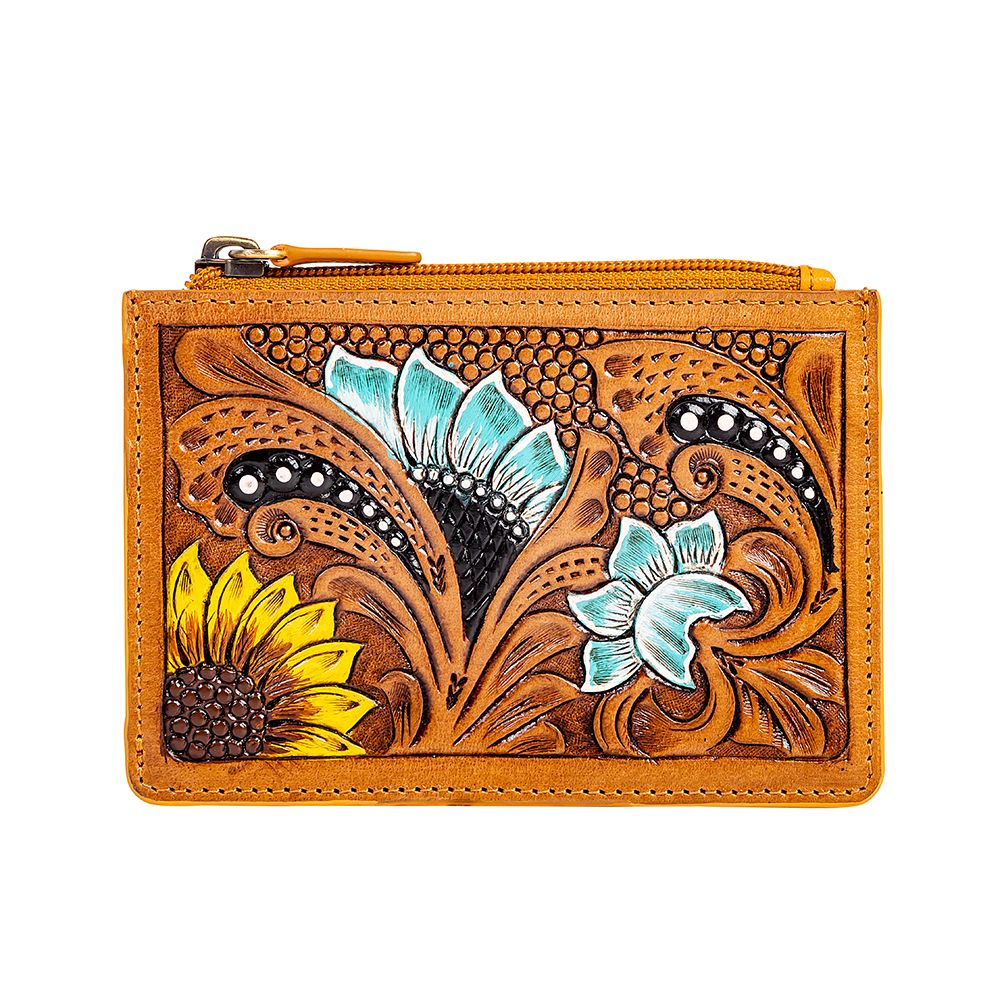 Blooms on the Trail Hand - tooled Credit Card Holder - 260 Broadway Boutique