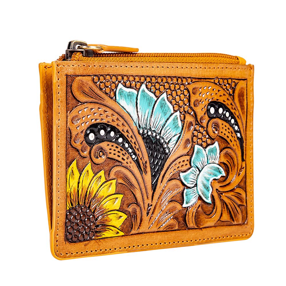 Blooms on the Trail Hand - tooled Credit Card Holder - 260 Broadway Boutique