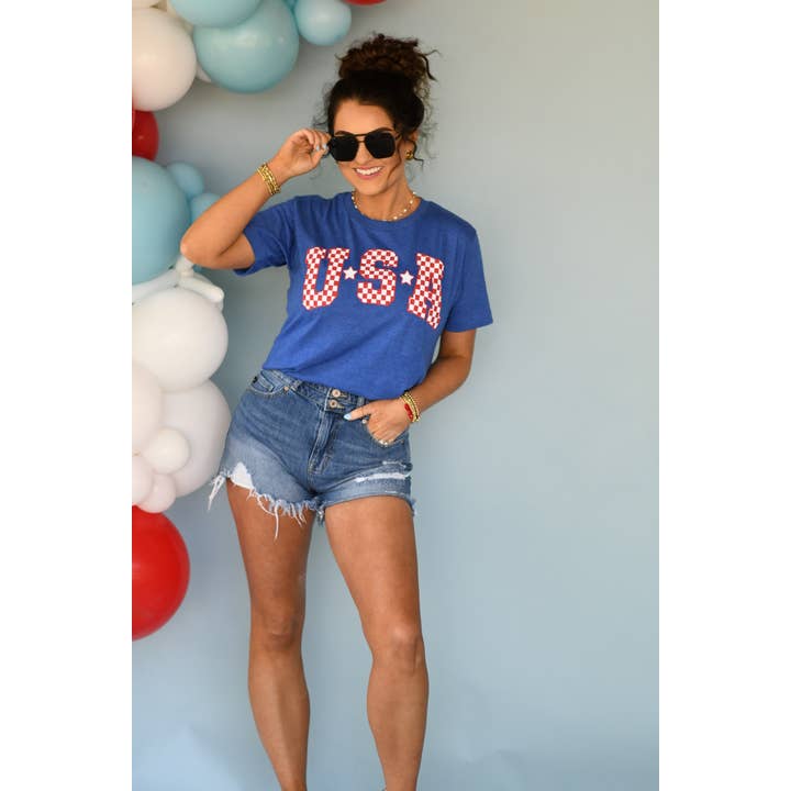 Blue Checkered USA TeeScreen - 260 Broadway Boutique