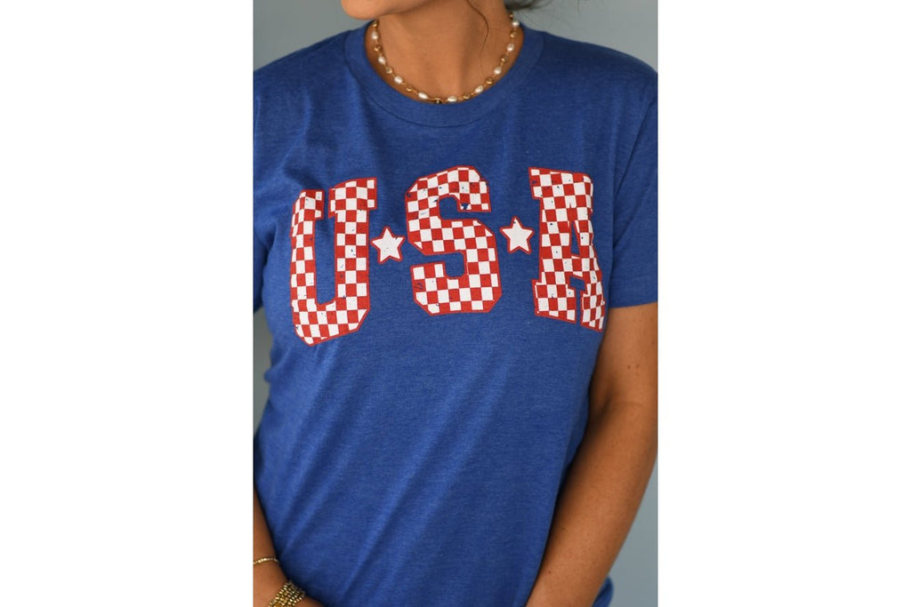 Blue Checkered USA TeeScreen - 260 Broadway Boutique