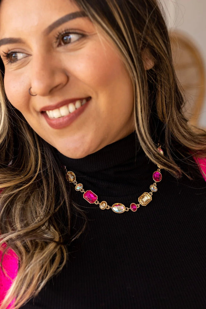 BLUSHING ROMANCE: PINK BEJEWELED SINGLE STRAND NECKLACE - 260 Broadway Boutique