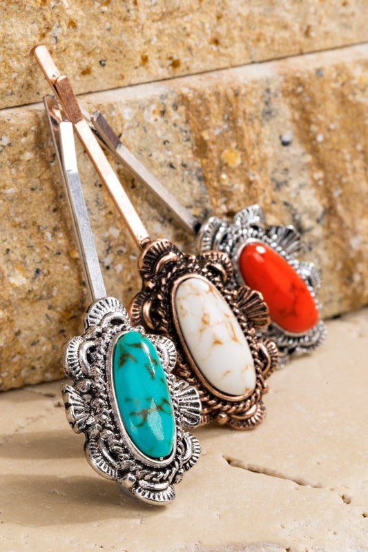 Boho Oval Blossom Natural Stone Hair Pin - 260 Broadway Boutique