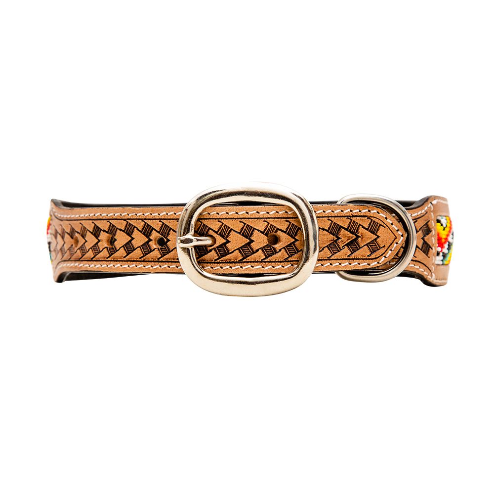 Bonjour Hand - Tooled Beaded Dog Collar - 260 Broadway Boutique