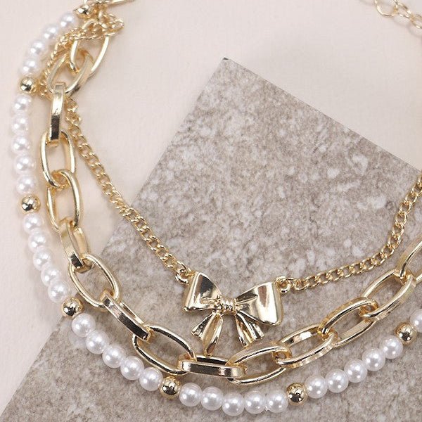 Bow Pearl Link Trio Set Bracelets - 260 Broadway Boutique