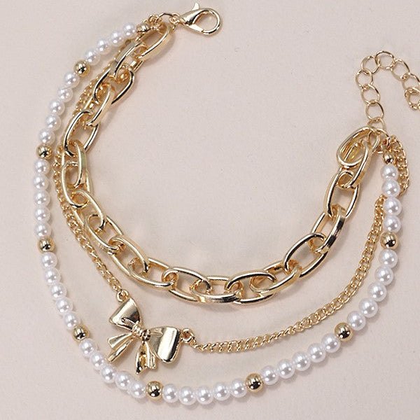 Bow Pearl Link Trio Set Bracelets - 260 Broadway Boutique