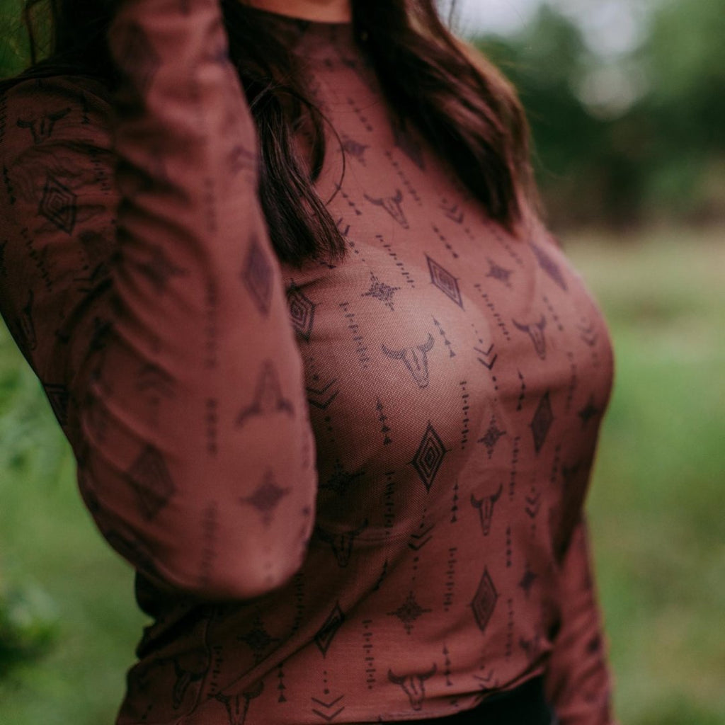 Brown Aztec Mesh Top - 260 Broadway Boutique