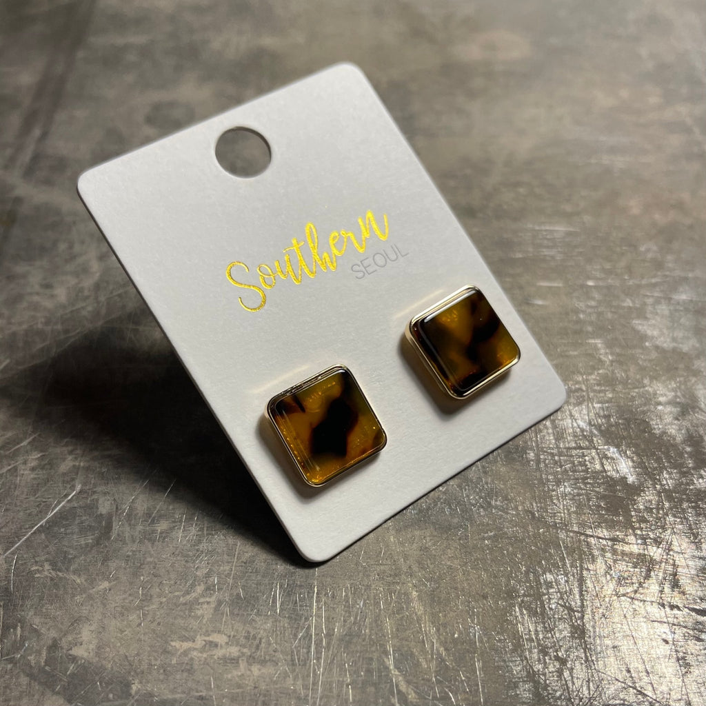 Brown Tortoise Shell Studs - 260 Broadway Boutique