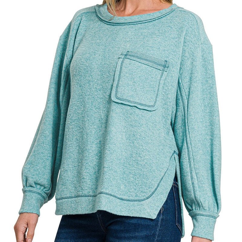Brushed Hacci Hi - low Round Neck Sweater (mulitple colors) - 260 Broadway Boutique