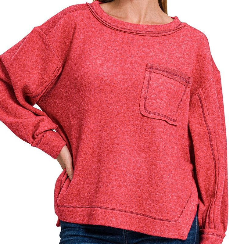 Brushed Hacci Hi - low Round Neck Sweater (mulitple colors) - 260 Broadway Boutique