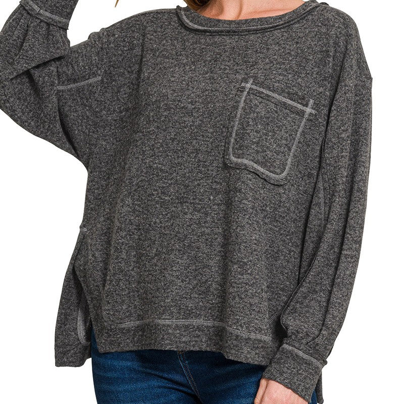 Brushed Hacci Hi - low Round Neck Sweater (mulitple colors) - 260 Broadway Boutique