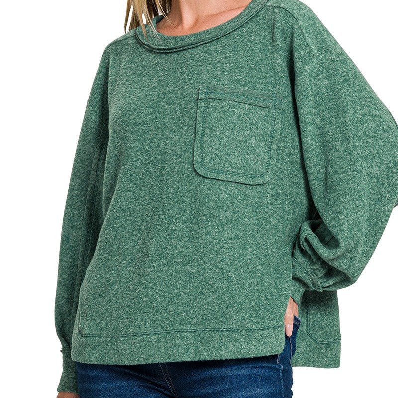 Brushed Hacci Hi - low Round Neck Sweater (mulitple colors) - 260 Broadway Boutique