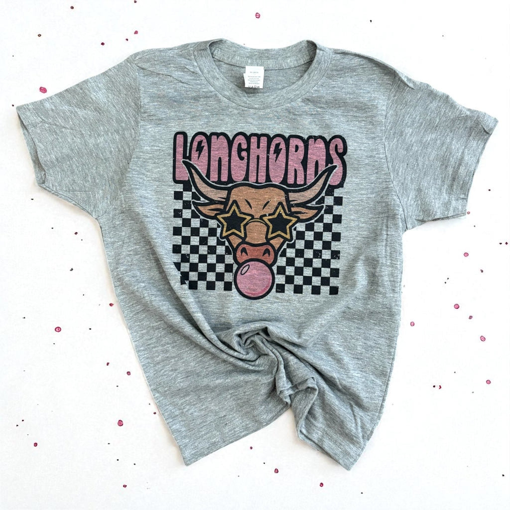 Bubble Gum Longhorn Tee (youth) - 260 Broadway Boutique