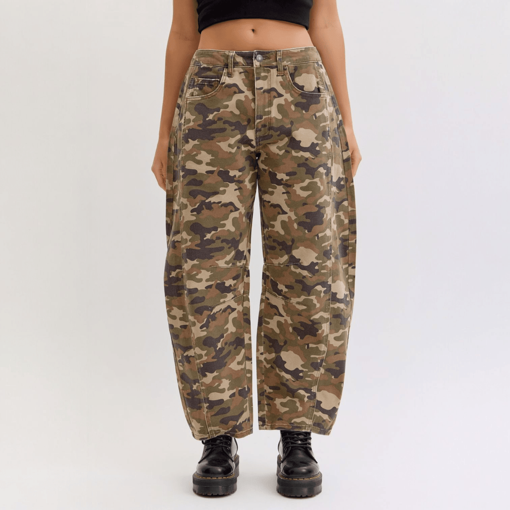 Camo Mid Waisted Barrel Leg - 260 Broadway Boutique