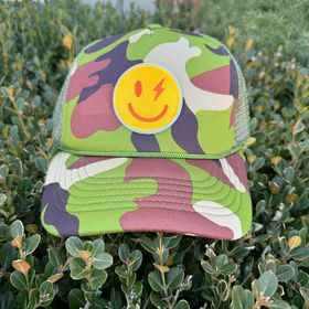 Camo Smiley Face Trucker Hat - 260 Broadway Boutique