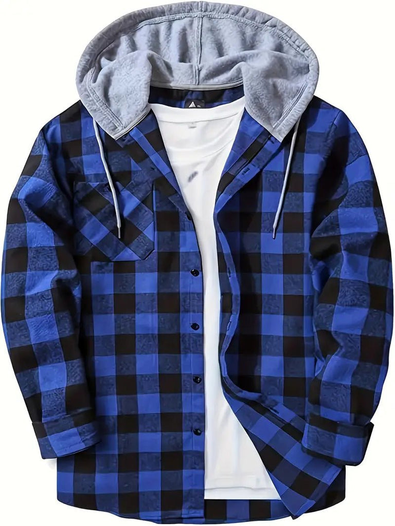 Casual Plaid Pattern Men's Long Sleeve Hooded Shirt (2 Colors) - 260 Broadway Boutique