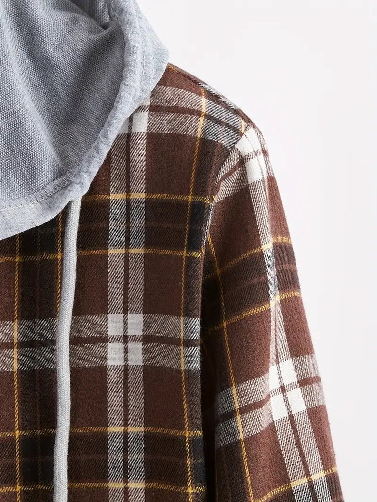 Casual Plaid Pattern Men's Long Sleeve Hooded Shirt (2 Colors) - 260 Broadway Boutique