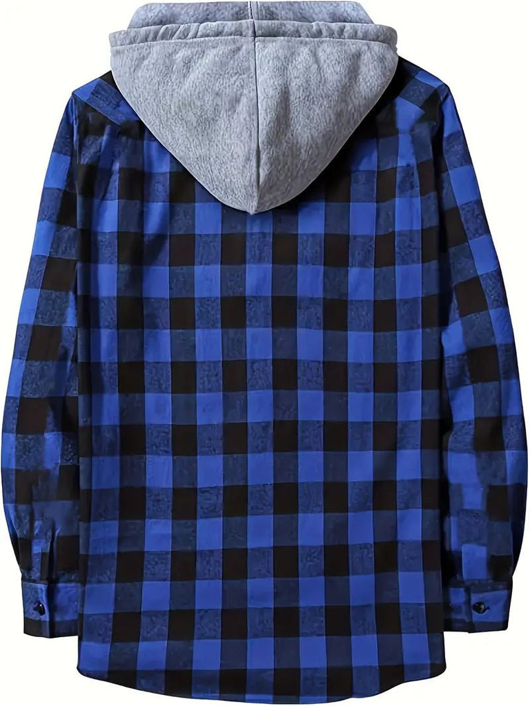 Casual Plaid Pattern Men's Long Sleeve Hooded Shirt (2 Colors) - 260 Broadway Boutique