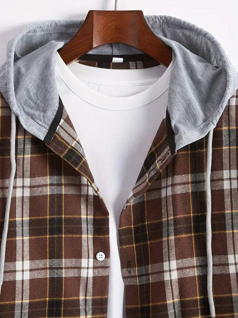 Casual Plaid Pattern Men's Long Sleeve Hooded Shirt (2 Colors) - 260 Broadway Boutique