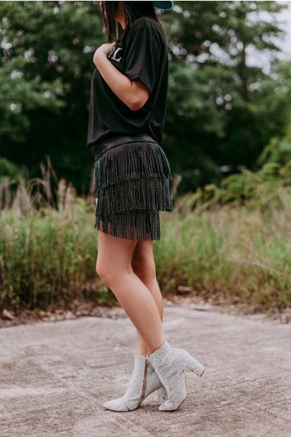 Catalena Fringe Rhinestone Skort - Black CURVY GIRLS!!! - 260 Broadway Boutique