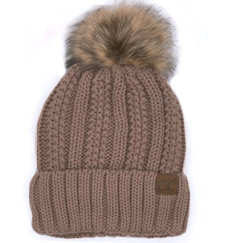 CC Sherpa Lined Beanie w/Faux Fur Pom (Multiple Colors) - 260 Broadway Boutique