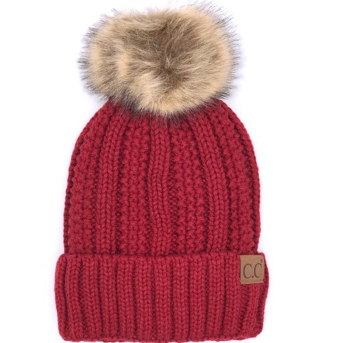 CC Sherpa Lined Beanie w/Faux Fur Pom (Multiple Colors) - 260 Broadway Boutique