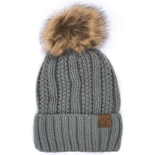 CC Sherpa Lined Beanie w/Faux Fur Pom (Multiple Colors) - 260 Broadway Boutique