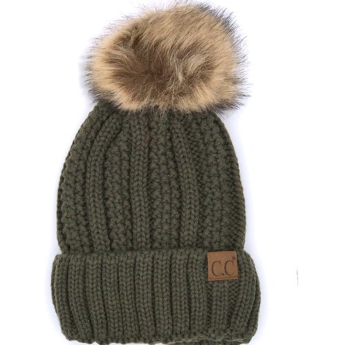 CC Sherpa Lined Beanie w/Faux Fur Pom (Multiple Colors) - 260 Broadway Boutique