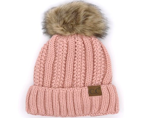 CC YOUTH Sherpa Lined Beanie w/Faux Fur Pom (Multiple Colors) - 260 Broadway Boutique