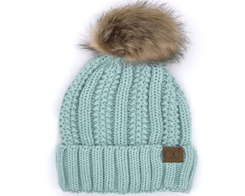 CC YOUTH Sherpa Lined Beanie w/Faux Fur Pom (Multiple Colors) - 260 Broadway Boutique