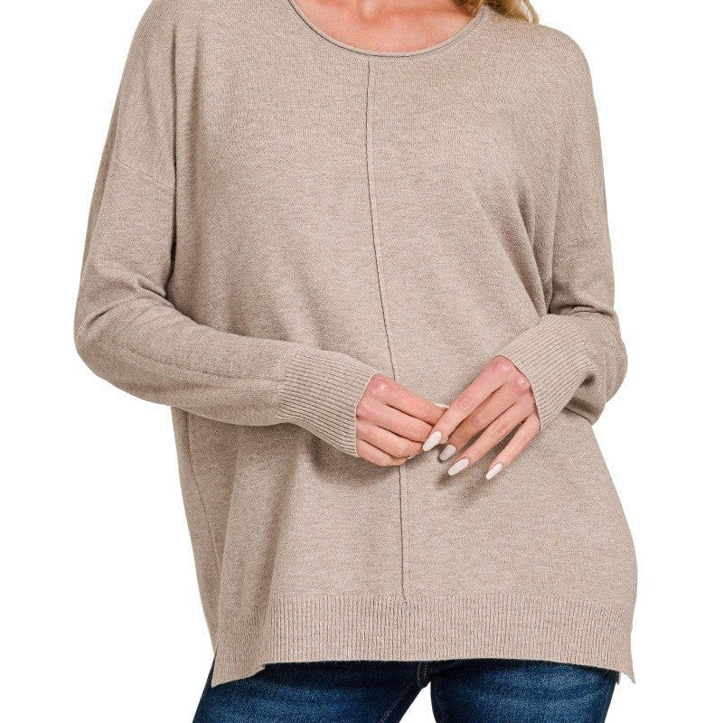 Center Seam Drop Shoulder Sweater (multiple colors) - 260 Broadway Boutique