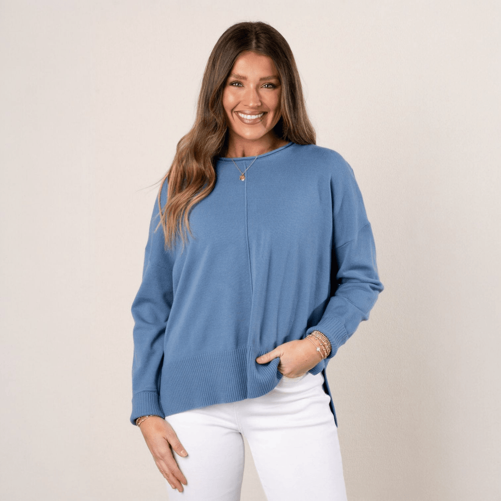 Center Seam Drop Shoulder Sweater (multiple colors) - 260 Broadway Boutique