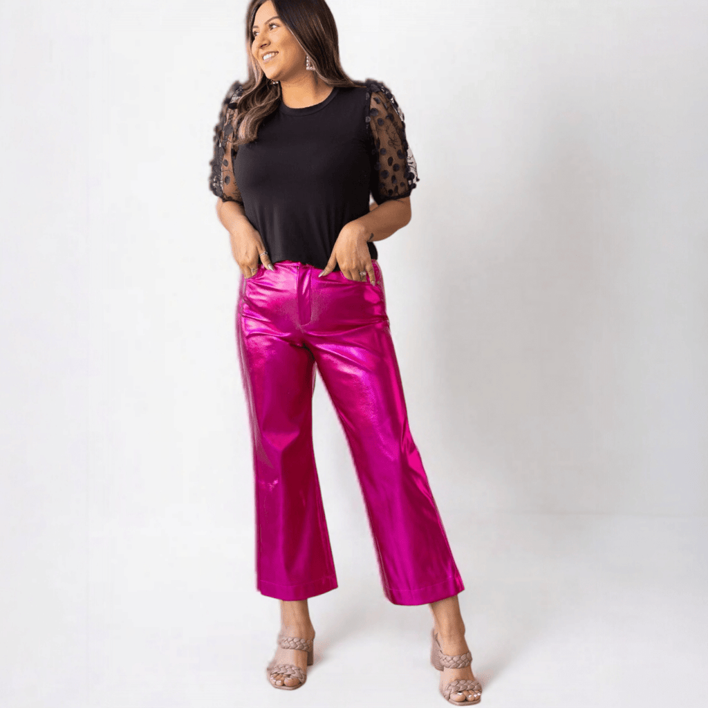 Change of Pace Metallic Pants In Hot Pink - 260 Broadway Boutique