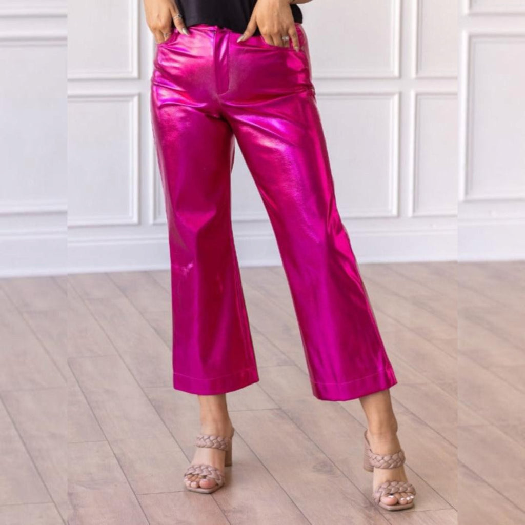 Change of Pace Metallic Pants In Hot Pink - 260 Broadway Boutique