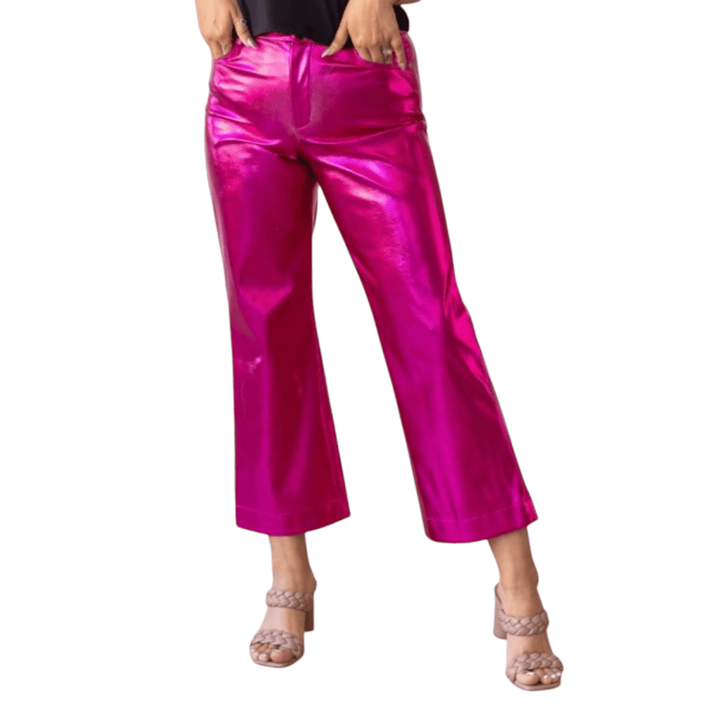 Change of Pace Metallic Pants In Hot Pink - 260 Broadway Boutique