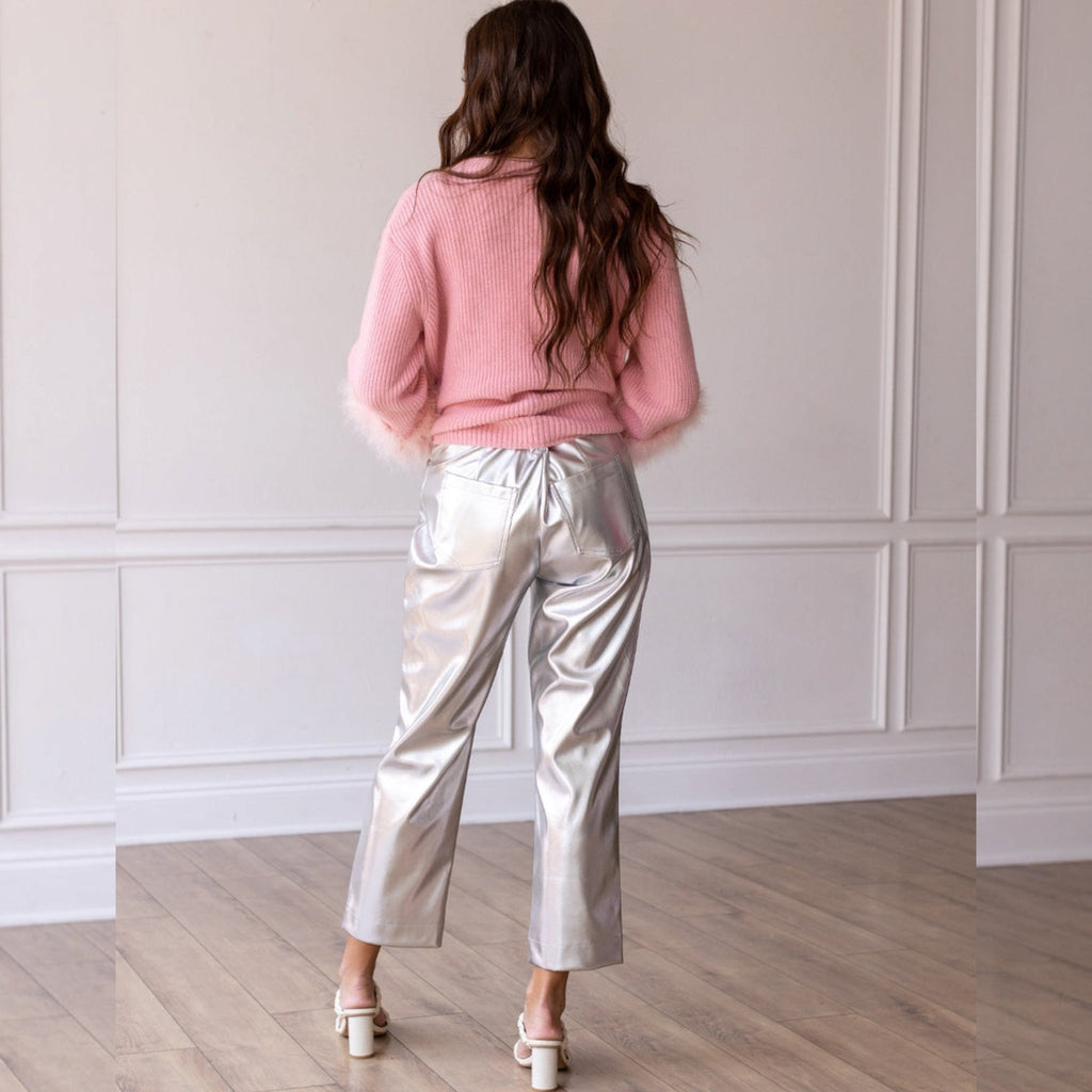 Change of Pace Metallic Pants In Silver - 260 Broadway Boutique