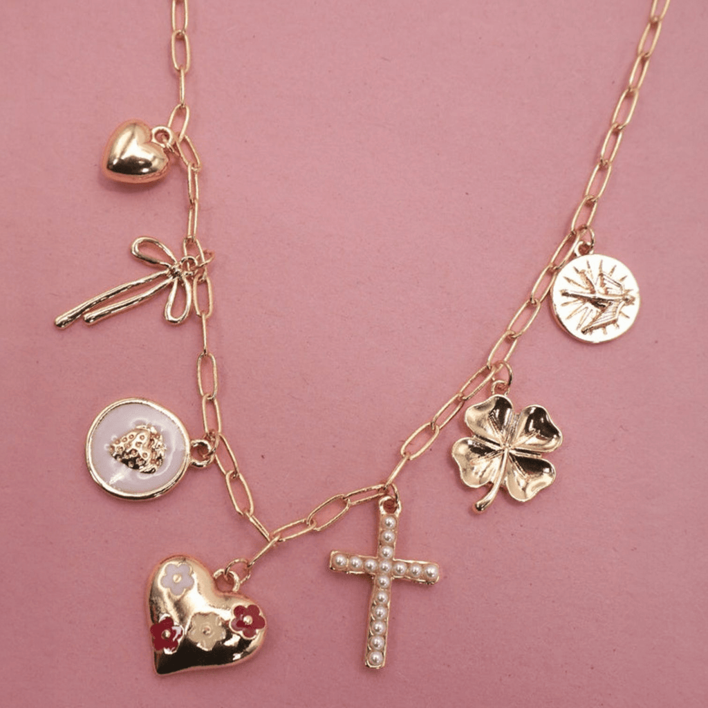 Charm Necklace - cross Clover Heart Bow - 260 Broadway Boutique