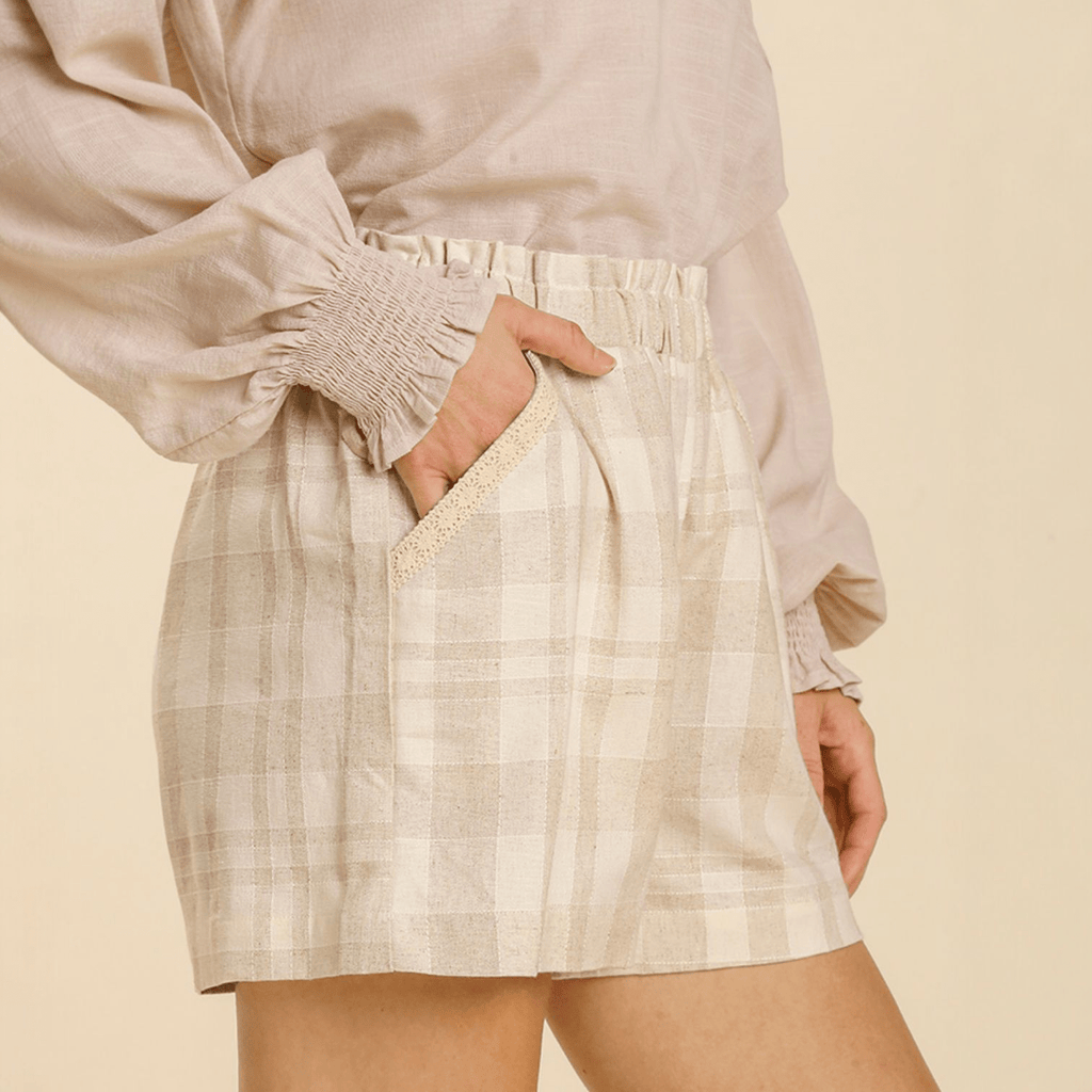 Checker and Stripe Elastic Waist with Lace Trim Detail - 260 Broadway Boutique