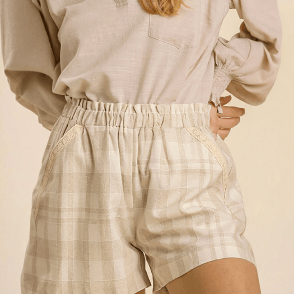 Checker and Stripe Elastic Waist with Lace Trim Detail - 260 Broadway Boutique