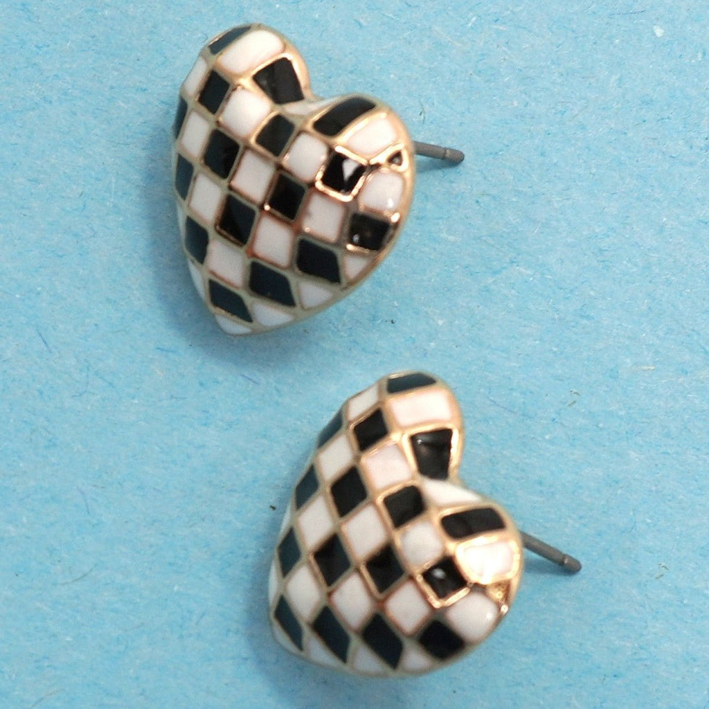 Checker Heart Stud Earrings - 260 Broadway Boutique