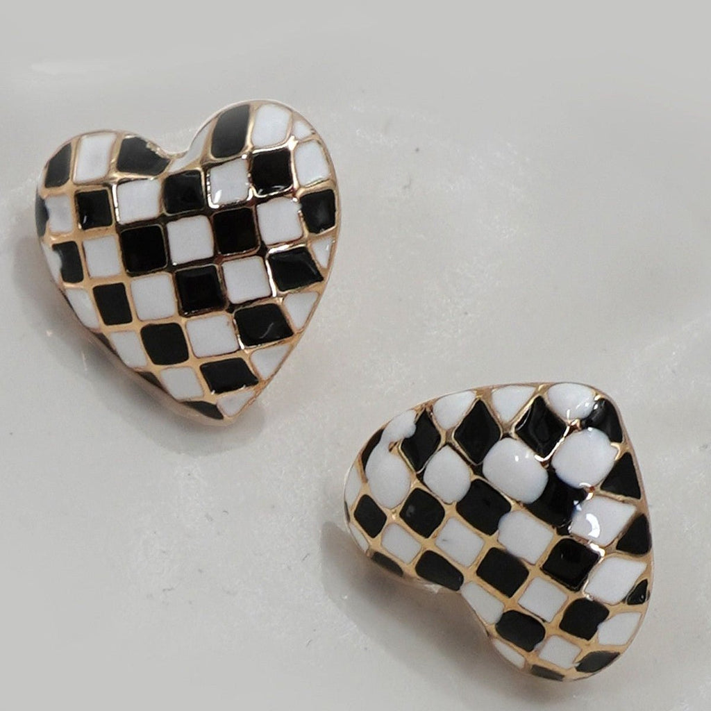 Checker Heart Stud Earrings - 260 Broadway Boutique