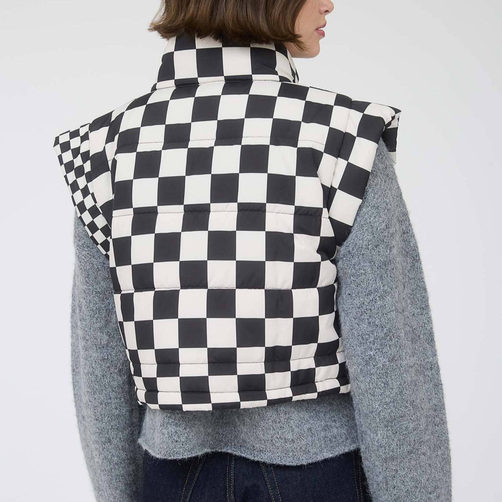 Checkered Cropped Puffer Vest - 260 Broadway Boutique