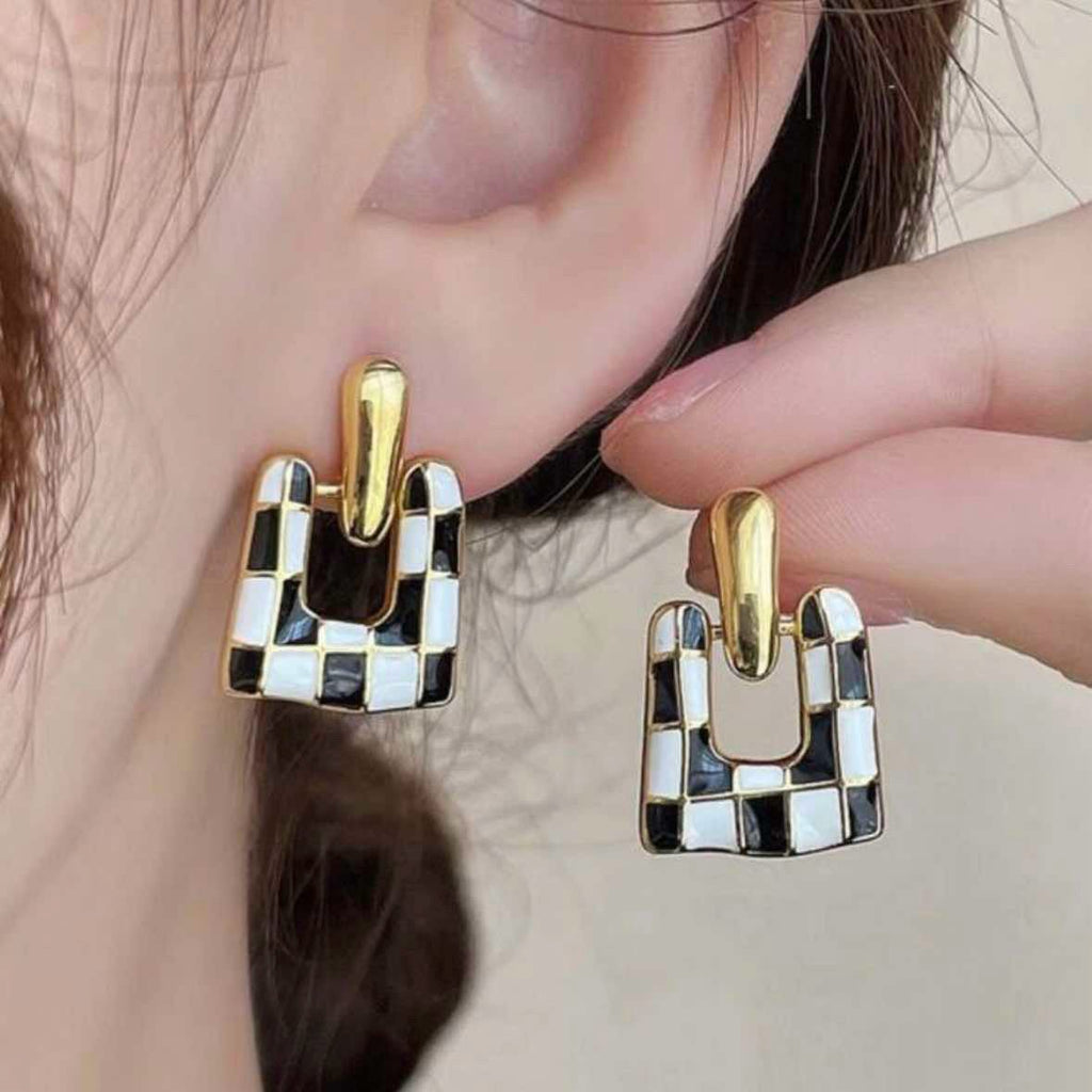 Checkered Drop Earrings - 260 Broadway Boutique