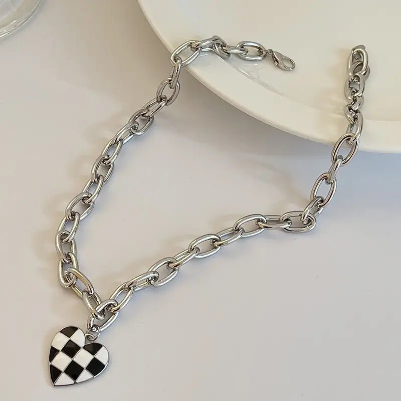 Checkered Heart Necklace - 260 Broadway Boutique