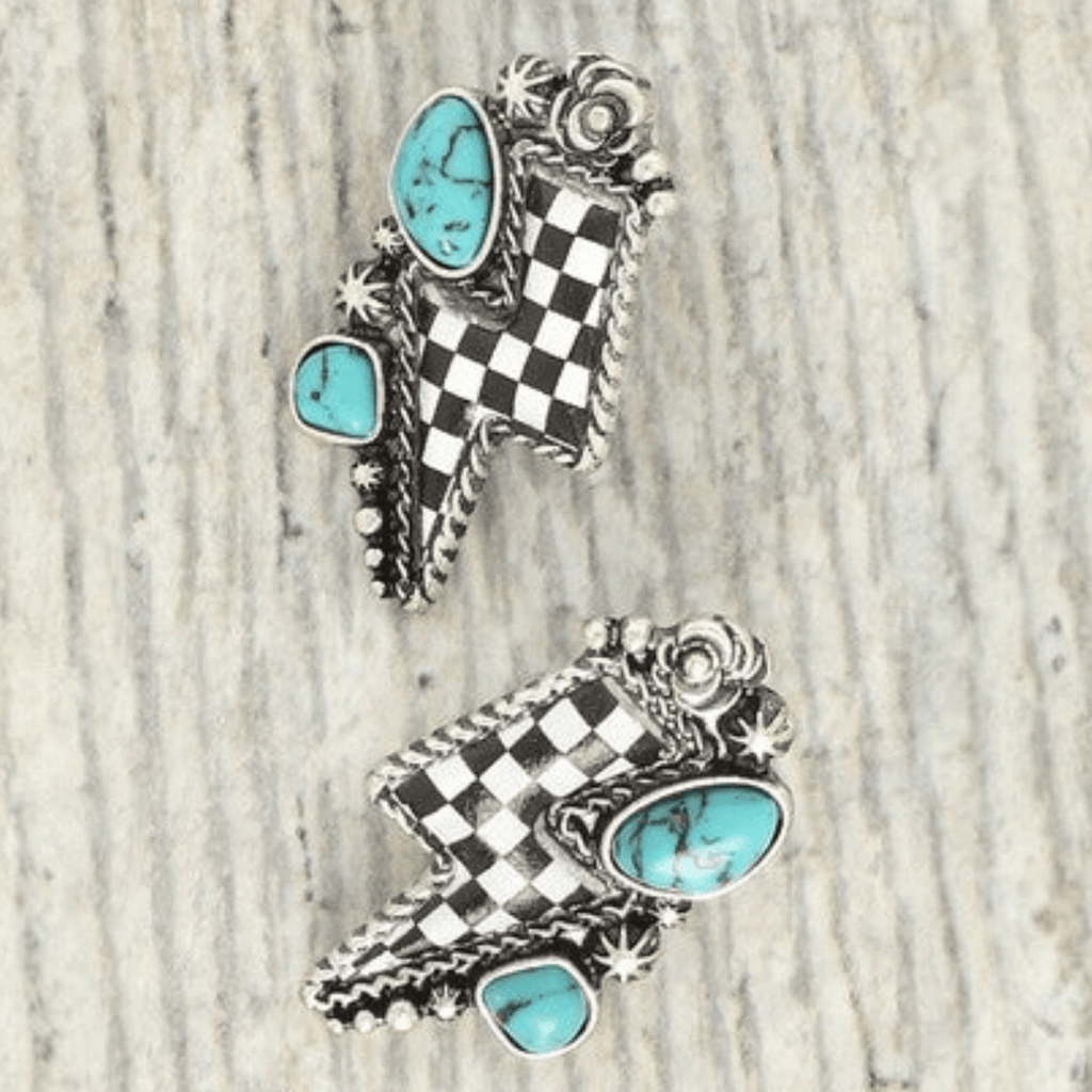 Checkered Lightning Bolt Jewelry - 260 Broadway Boutique