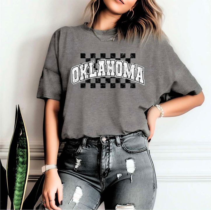 Checkered Oklahoma Tee - 260 Broadway Boutique