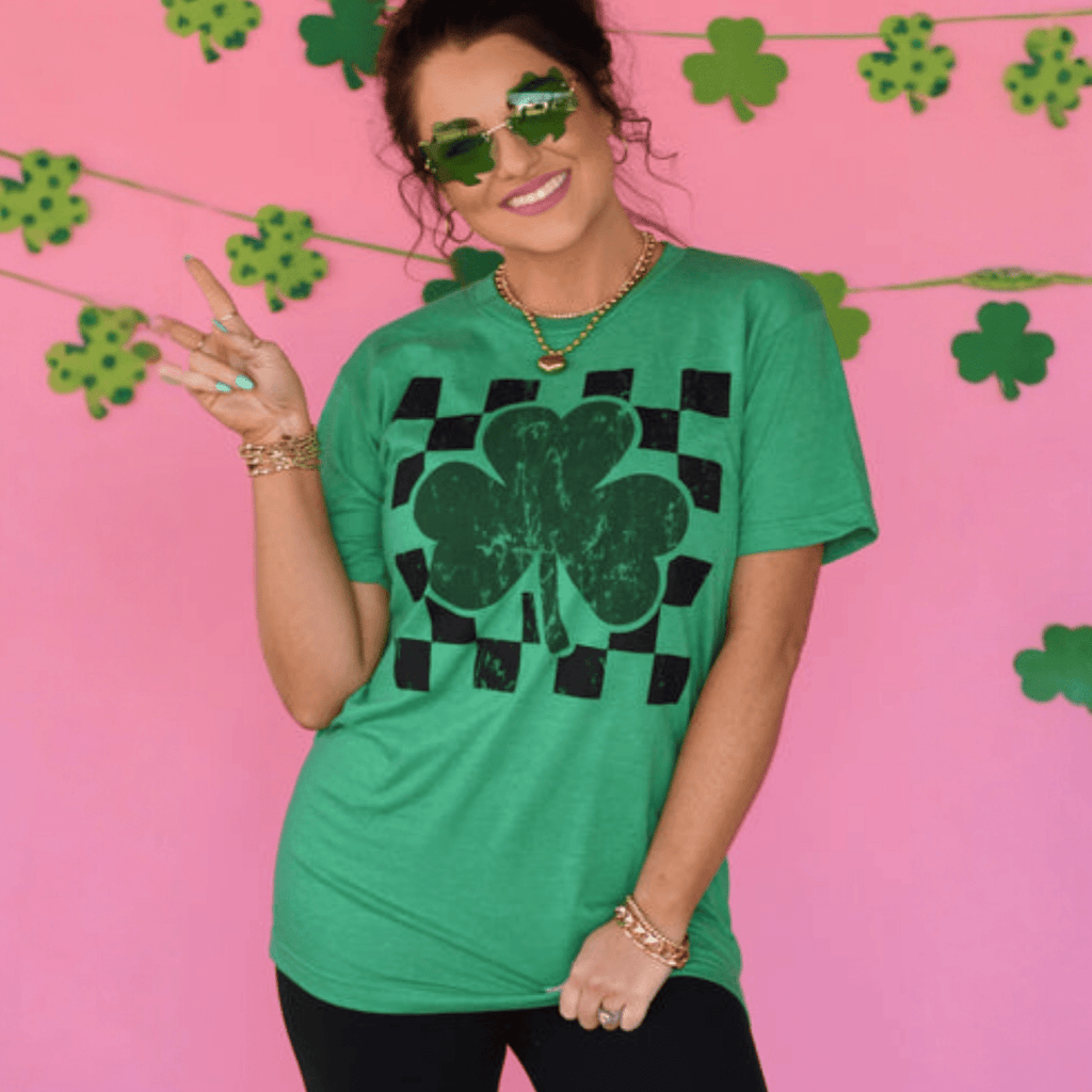 Checkered Shamrock Tee - 260 Broadway Boutique