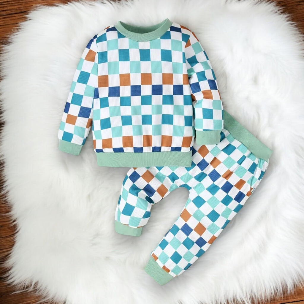 Checkered Waffle Knit Set - 260 Broadway Boutique