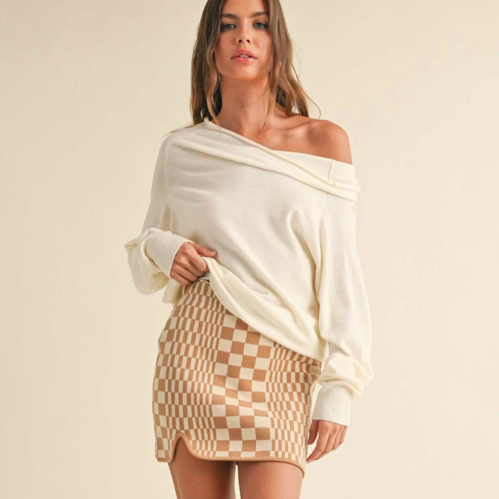 Chess Patterned Knitted Skirt - 260 Broadway Boutique