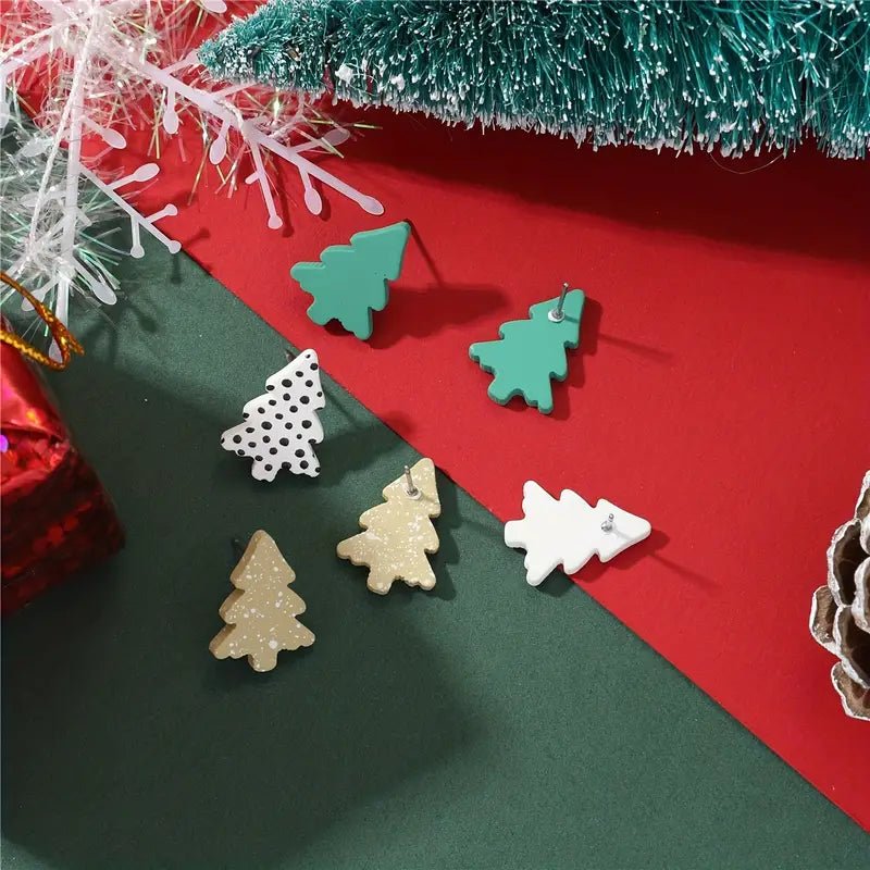 Christmas Tree Design Stud Earrings Polymer Clay Texture - 260 Broadway Boutique