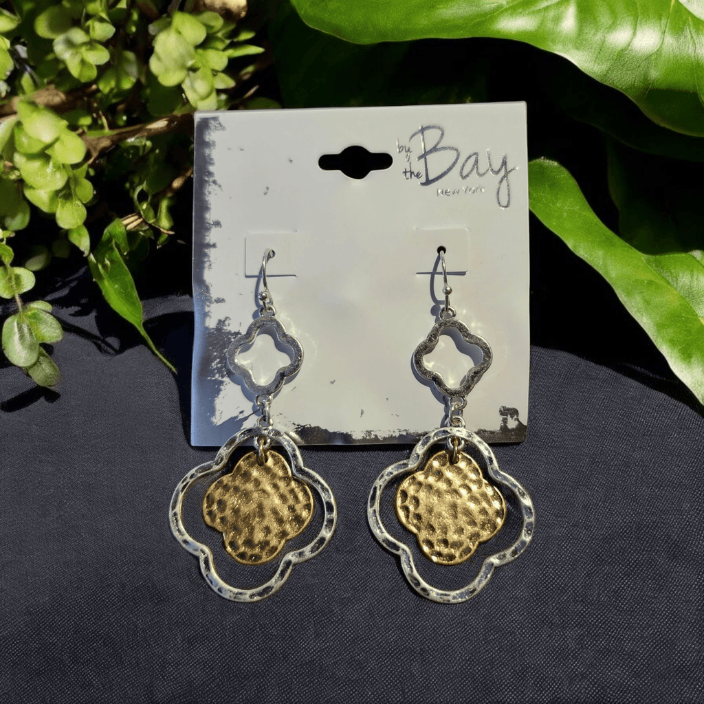 Clover Shaped Hammered Metal Drop Earrings - 260 Broadway Boutique